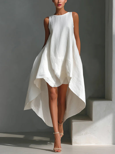 White Linen Asymmetric Dress