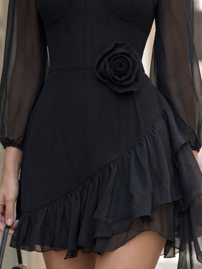 Rose Ruffle Lantern Mini Dress