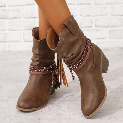 Vintage Western Cowboy Tassel Ankle Boots