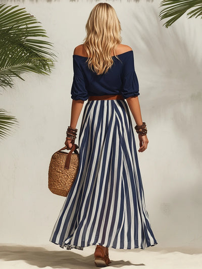 Off-the-shoulder Top & Slit Skirt Set
