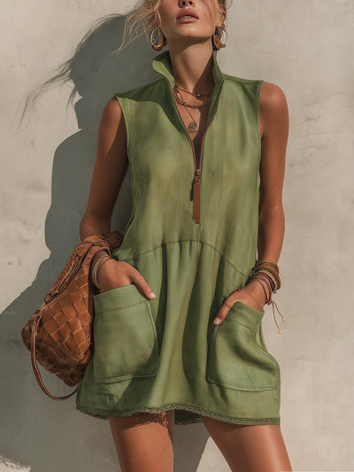 Half-Zip Linen Mini Dress