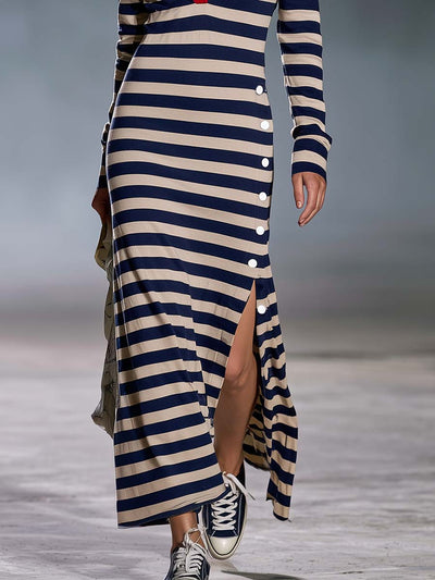 Nautical Polo Slit Maxi Dress