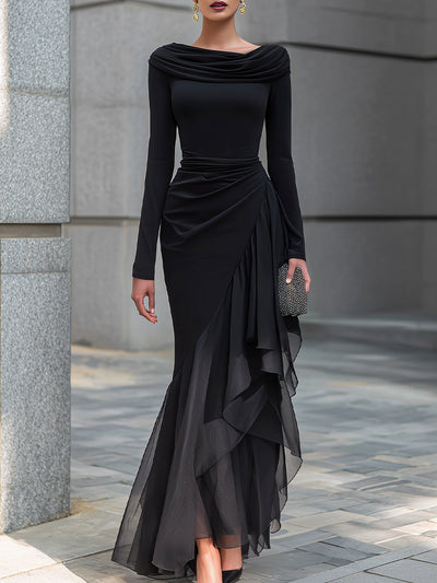 Draped Off-Shoulder Maxi Dress