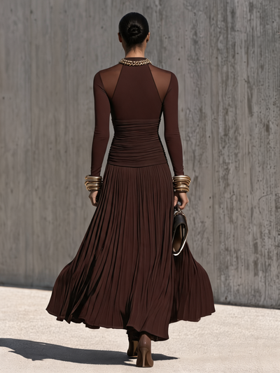 Ruched Waist Pleated Maxi Dress
