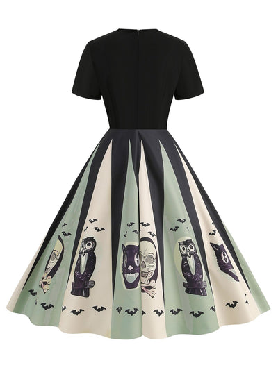 Halloween Spider Web Print Patchwork Dress