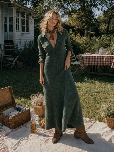 Vintage Collared Button Maxi Dress