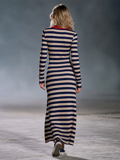 Nautical Polo Slit Maxi Dress