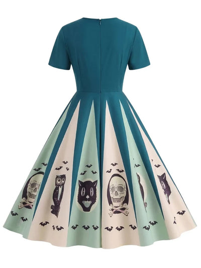 Halloween Spider Web Print Patchwork Dress