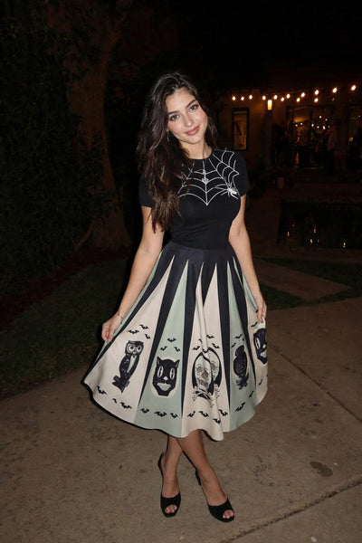 Halloween Spider Web Print Patchwork Dress
