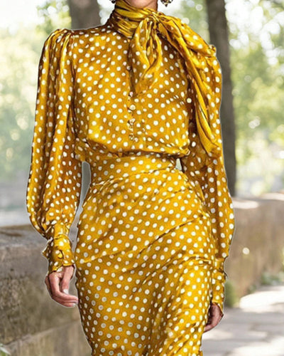 Vintage Polka Dot Shirt Skirt Set