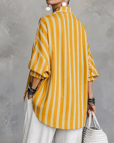 Ruffle Stand Collar Striped Babydoll Top