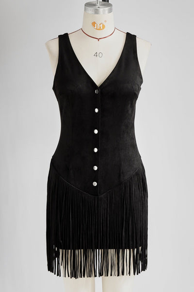 Western Fringe Button Mini Dress