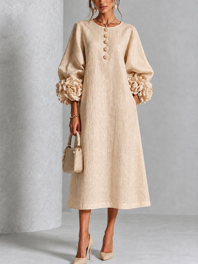 Floral Cuff Button Midi Dress
