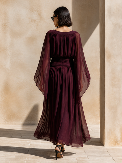 Cape Sleeve Gathered Maxi Dress