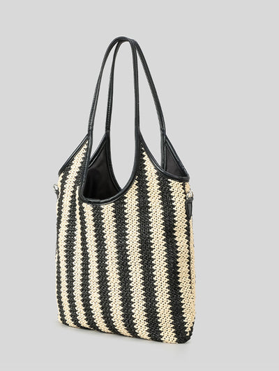 Women's Contrast Striped Vintage Straw Shoulder Bag