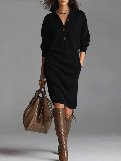 Solid color stand collar long sleeve loose knit dress