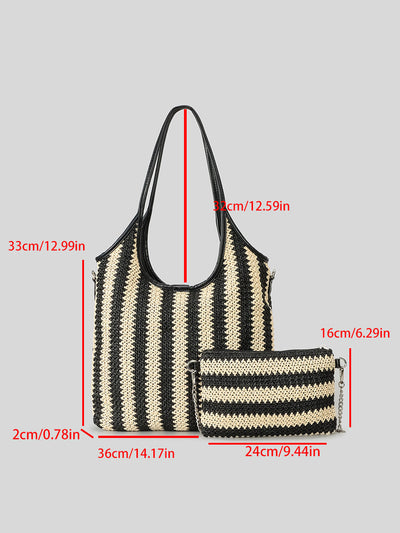 Women's Contrast Striped Vintage Straw Shoulder Bag