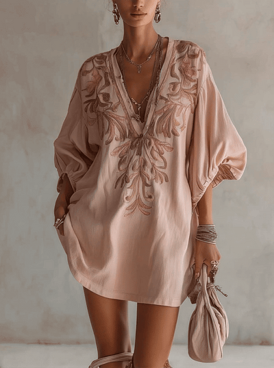 Embroidered Linen Mini Dress