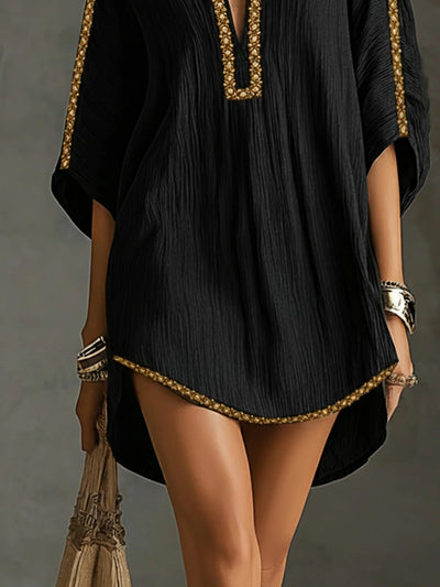 Embroidered Kaftan Mini Dress