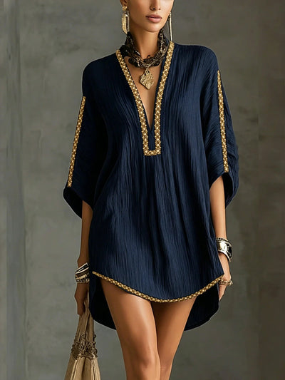 Embroidered Kaftan Mini Dress