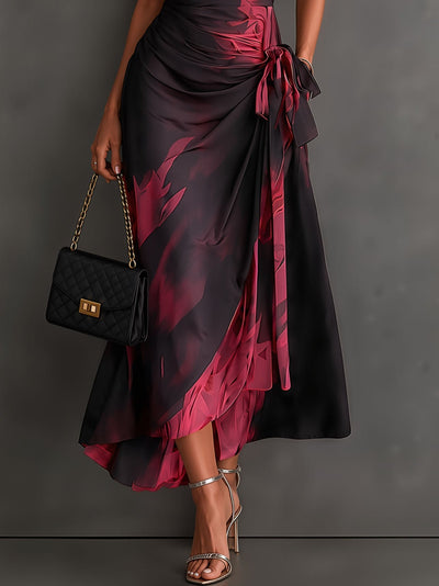 Abstract Wrap Ruffle Midi Dress