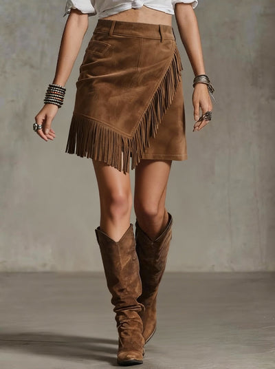 Retro Western Suede Short Skirt