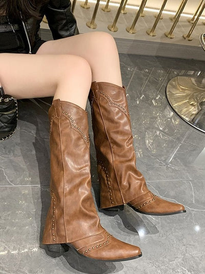 Women's high boots with rivet high boots