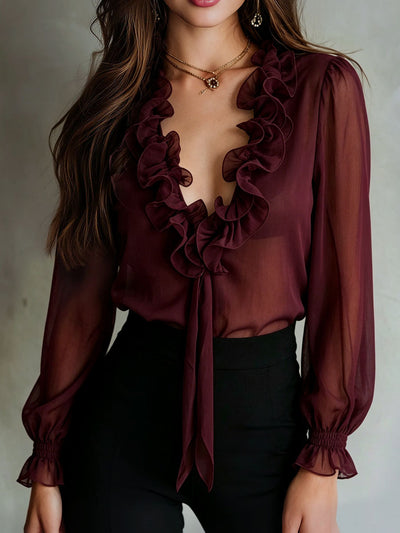 Retro Ruffle Tie-Front Blouse