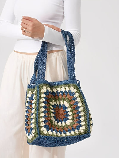 Women's One-Shoulder Magnetic Buckle Large-Capacity Woven Bag