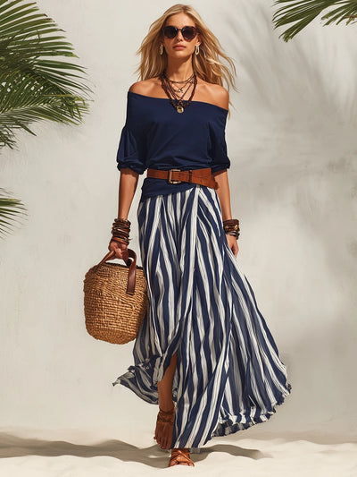 Off-the-shoulder Top & Slit Skirt Set