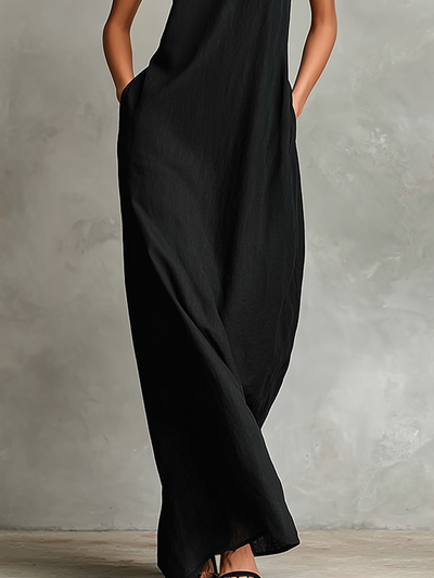 High-Neck Pocket Maxi Dress