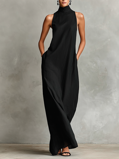 High-Neck Pocket Maxi Dress