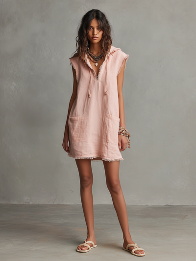Hooded Linen-Blend Mini Dress