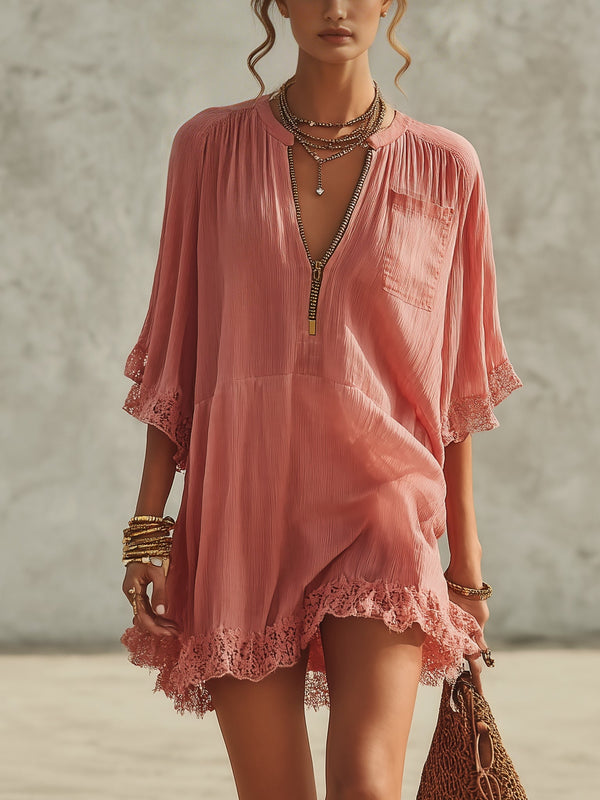 Ruffled Zip Chiffon Mini Dress