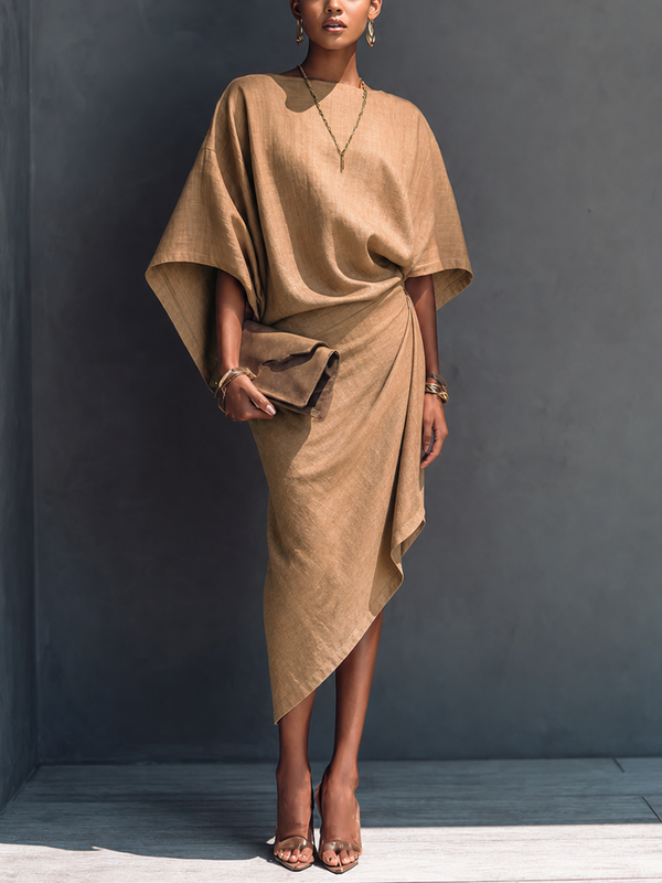 Minimalist Draped Asymmetric Midi Dress