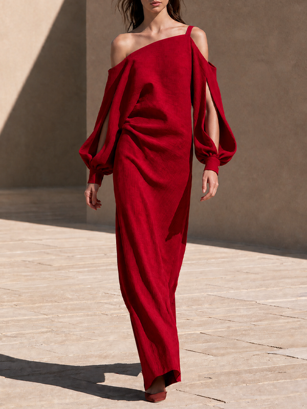 Cold-Shoulder Draped Maxi Dress