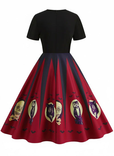 Halloween Spider Web Print Patchwork Dress