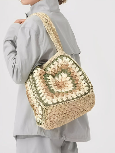 Women's One-Shoulder Magnetic Buckle Large-Capacity Woven Bag