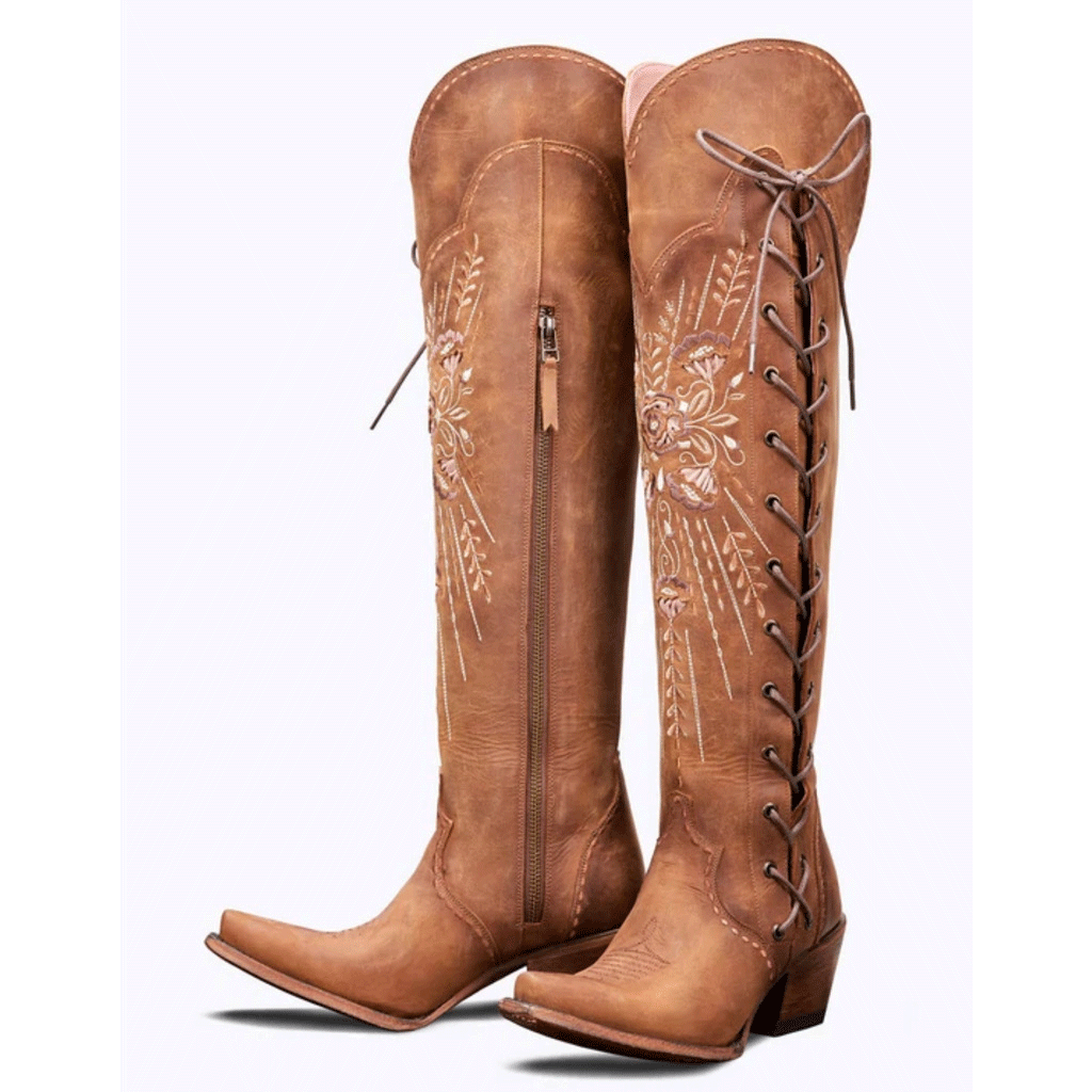Vintage Embroidered Lace-Up Western Boots