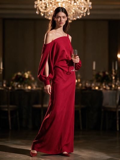 Cold-Shoulder Draped Maxi Dress