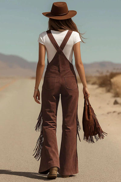 Boho Fringe Micro-Suede Overalls