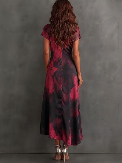 Abstract Wrap Ruffle Midi Dress