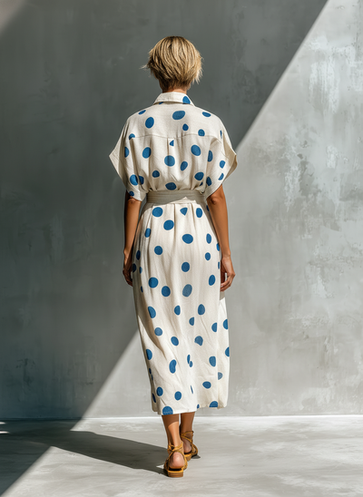 Linen-Blend Polka Dot Shirt Dress