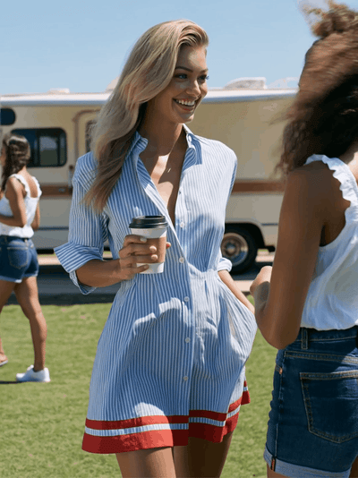 Retro Contrast-Trim Striped Mini Dress