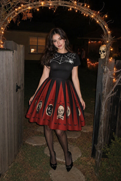 Halloween Spider Web Print Patchwork Dress