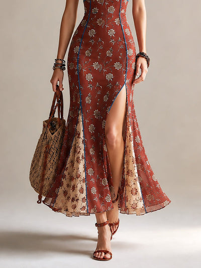 Floral Chiffon Mermaid Maxi Dress