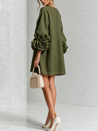 Floral Cuff Button Mini Dress