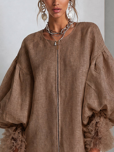 Zip Front Balloon Mini Dress