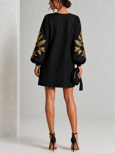 Ornate Motif Lantern Mini Dress