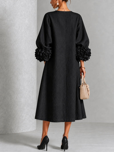 Floral Cuff Button Midi Dress